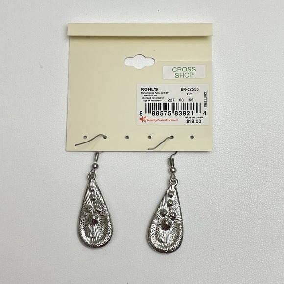 Mudd Dangle Silver Teardrop Earrings Gems‎ Beads Geometric - Picture 4 of 8